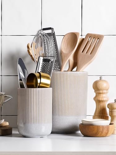 Utensil Holder for Kitchen Counter (Glaze Marble Gray)