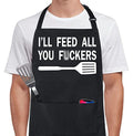 100% Cotton Funny Apron I'll Feed All You with 2 Pockets Kitchen Cooking Adjustable Chef Aprons Gifts for Men Women Friends Brothers Father's Day Mother's Day (I'll Feed All You)
