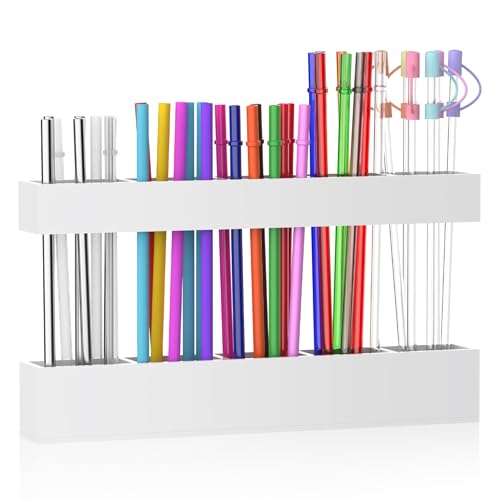 9.5” Large Acrylic Straw Holder for Cabinet Door (Large / White)