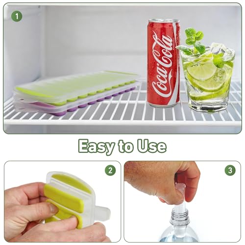 Silicone Ice Cube Tray with Lid Set of 2 (2PK with Covers (Green & Purple))