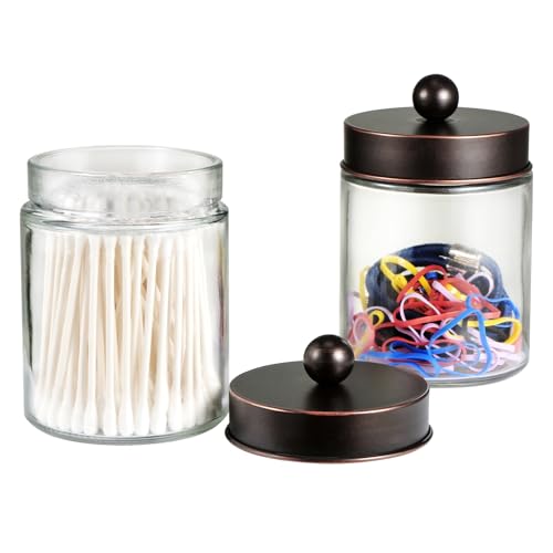 4 Pack Glass Qtip Holder with ORB Stainless Steel Lids (4 pack / Oil Rubbed Bronze)