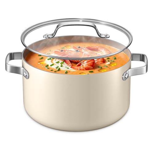 Bakken 8.5 Quart Ceramic Coated Stock Pot with Lid (Cream / 8.5 Quarts)