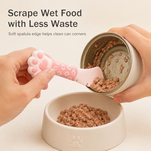 Cat Food Scoop and Wet Food Spatula Set (Pink-Spoon&Lid)