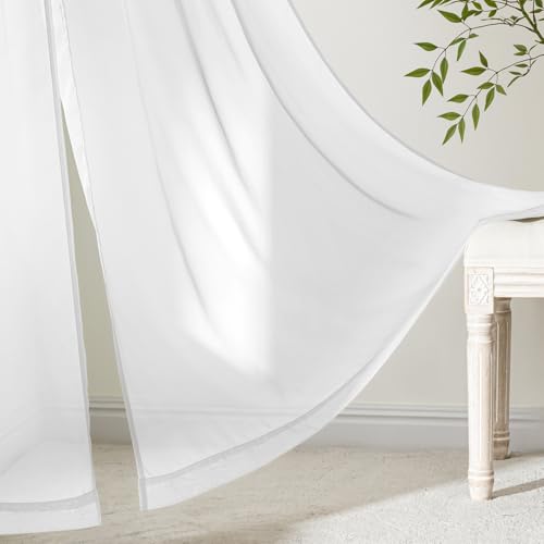 White Sheer Curtains 80 Inches Long 4 Panels 42 x 80 Inches (42"W x 80"L (Pack of 4) / White)