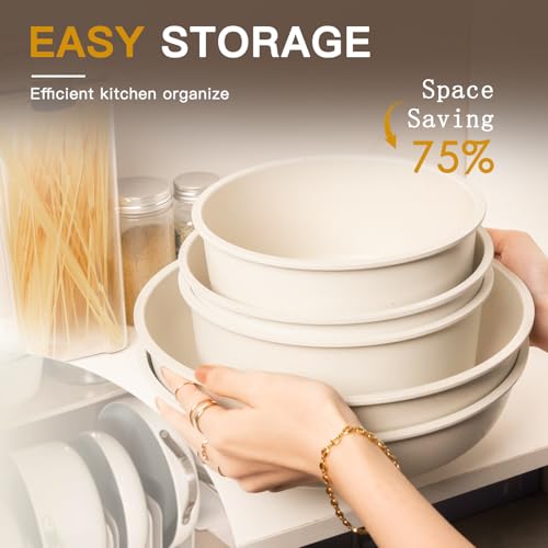 21 Pcs Pots and Pans Set Non Stick (Cream White / 21 Piece)