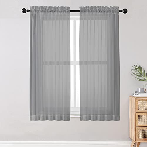 Sheer Curtains Living Room 54 inches Long (Grey / 42"W x 54"L (Pack of 2))