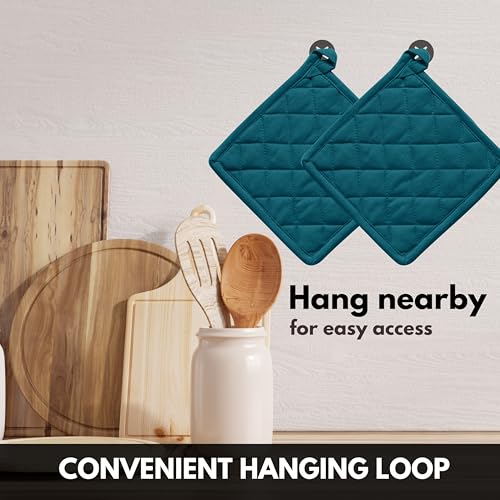 Oven Mitt & Pot Holder 100% Cotton Heat Resistant Kitchen Oven Mitt (Teal Green)