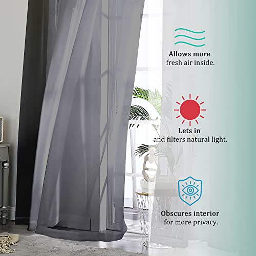Short Black Sheer Curtains 36 Inches 2 Panels Set (Black / 42"W x 36"L (Pack of 2))