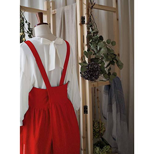 Cotton Linen Apron Cross Back Apron for Women with Pockets Pinafore Dress (2 Pack-red+white)