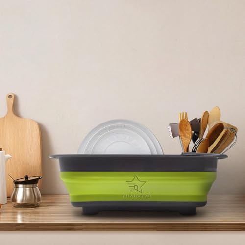 Collapsible Dish Drying Rack for RV Campers Portable Dinnerware Drainer Organizer for Kitchen Travel Trailer (Square Green)