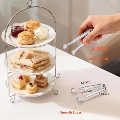 6 Pcs Mini Serving Tongs (4.3inch / Silver-6pcs)