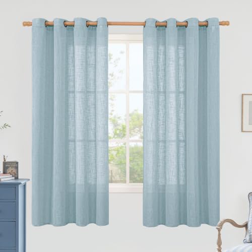 Stone Blue Linen Sheer Curtains 63 Inch Length for Bedroom (52"W x 63"L (Pack of 2) / Stone Blue)