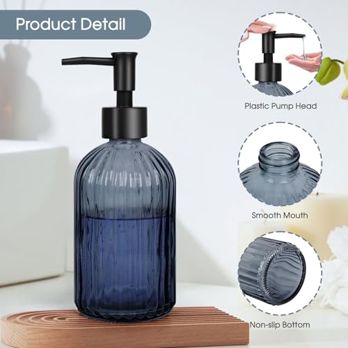 Stripe Glass Soap Dispenser with Black Plastic Pump (Plastic Pump / Grayish Blue)