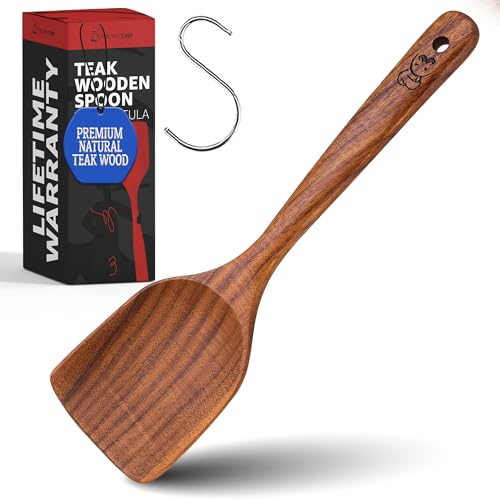 PriorityChef Premium Teak Flat Wooden Spatula for Cooking (Teakwood)