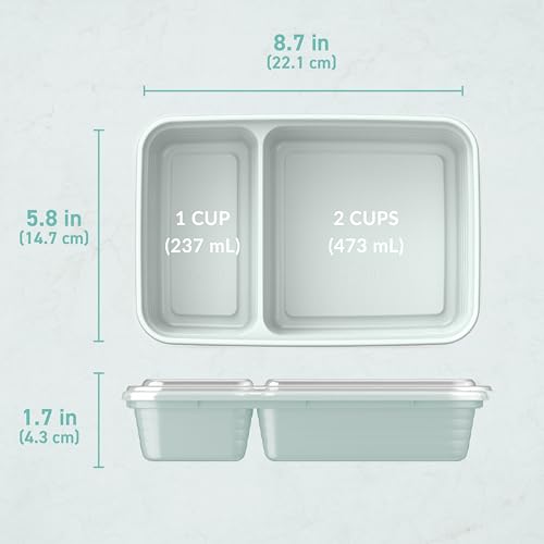 Prep 2 Compartment Meal Prep Containers with Lids (Mint)