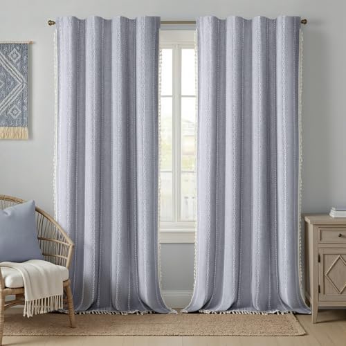 Blue 100% Boho Blackout Curtains 96 Inch 2 Panels with Tassels (Blue / 52"W x 96"L (Pack of 2))