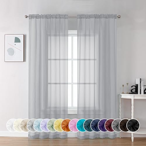 Light Grey Sheer Curtains 84 Inches Long (Light Grey / 42"W x 84"L (Pack of 2))