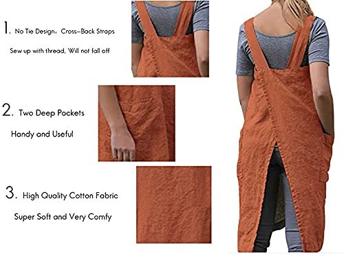 Women's Cross Back Pinafore Apron with Large Pockets Home Kitchen (3X-Large / Orange)