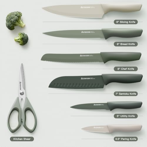 Knife Set 13 Pieces Kitchen Knives Set with Healthy Anti (Green)