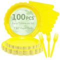 100 Cute Yellow Paper Plates and Napkins Disposable for Party (Yellow 100 Plate Set / 7 & 9-inch Set)
