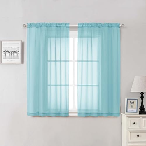 Aqua Sheer Curtains for Bedroom 54 Inch Length 2 Pcs (Aqua / 42"W x 54"L (Pack of 2))
