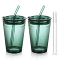 Glass Tumbler with Straw and Lid (Green-1)