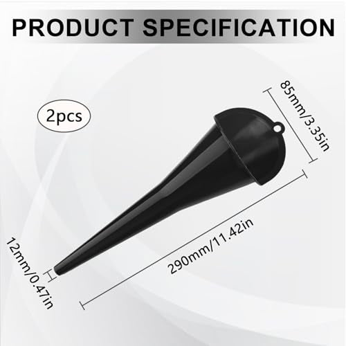 Long Neck Oil Funnel for Automotive (Black (2-Pack))