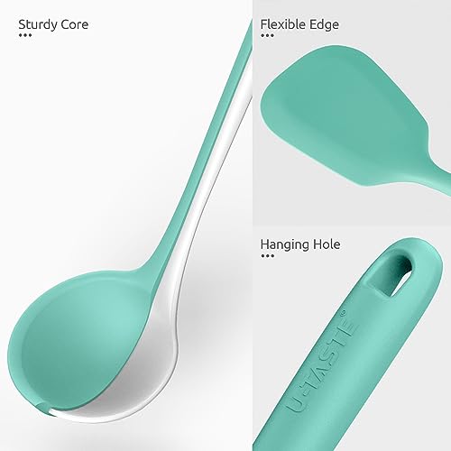 Silicone Kitchen Cooking Utensil Set of 5 ((1) Aqua Sky)