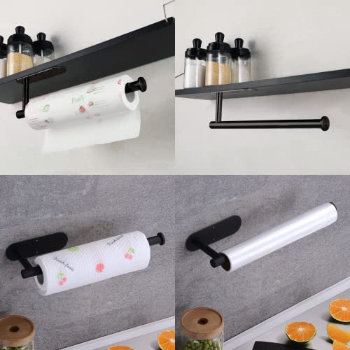 Paper Towel Holder with 2 Hooks (Black)