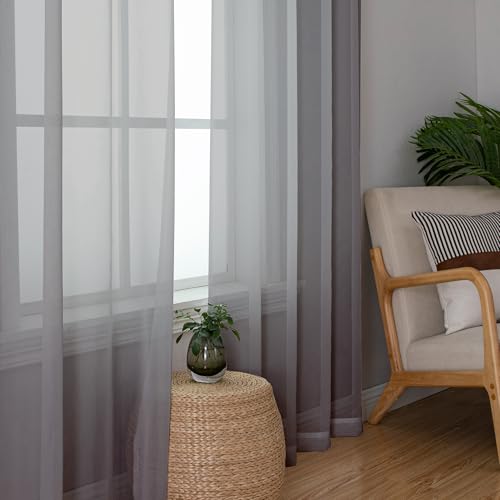 Sheer Voile Window Treatment Rod Pocket Curtain Panels for Kitchen Bedroom Living Room Drapes Sunlight Filtering Privacy Semi Home Decor Assorted (42"W x 90"L (Pack of 2) / Charcoal Grey)