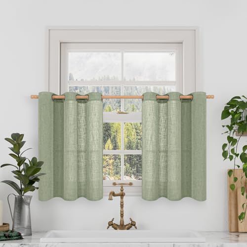 Sage Green Semi Sheer Linen Curtains 36 Inch Length 2 Panels (34"W x 36"L (Pack of 2) / Sage Green)