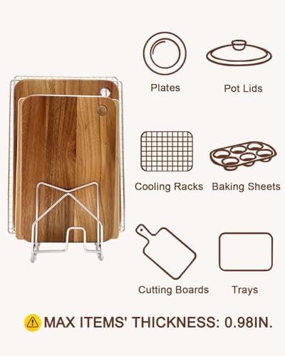 2 Pack Pot Lid Organizer Cutting Board Holder Inside Cabinet 304 Stainless Steel Pots and Pan Organizer Under Cabinet Pot Cover Cookie Sheet Bakeware Serving Tray Cooling Rack Stand Kitchen Countertop (2 Packs Silver)