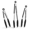Kitchen Tongs with Silicone Tips for Cooking Serving (Set of 3 (7+9+12in) / Black)
