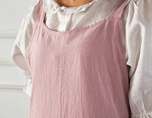 Japanese Cotton Cross Back Pinafore Apron for Women with Pockets Pink (10 - Pink With Waist Ties)