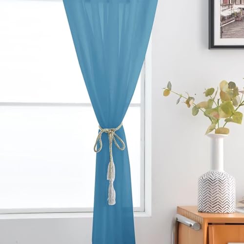 Blue Sheer Curtains 4 Panels Rod Pocket Semi (Blue / 52"W x 90"L (Pack of 4))