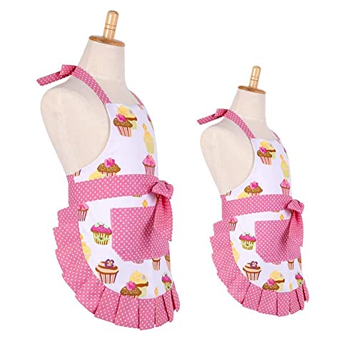 Apron for Women with Pockets (Pink+cupcake Set)