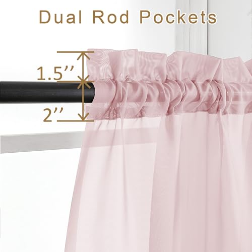 Sheer Valance Tiers Curtains 2 Panels (Blush Pink / 42"W x 96"L (Pack of 2))