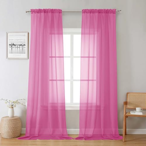 Hot Pink Sheer Curtains 96 Inches Long 2 Panels (Hot Pink / 42"W x 96"L (Pack of 2))