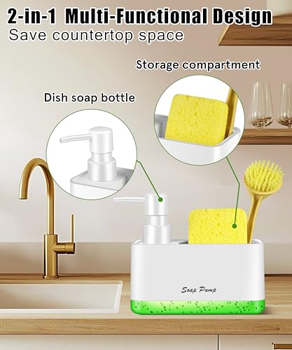 Dish Soap Dispenser with Sponge Holder (White)