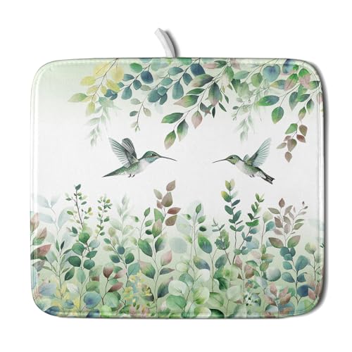 Hummingbird Dish Drying Mat for Kitchen Countertop (18" x 16")