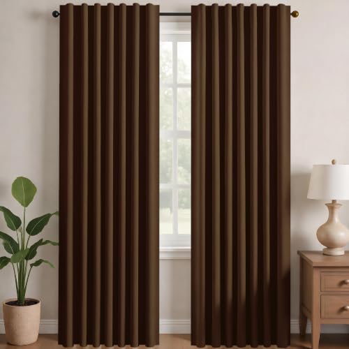 Blackout Curtains for Bedroom 108 Inches Long (Brown / 70"W x 108"L (Pack of 2))