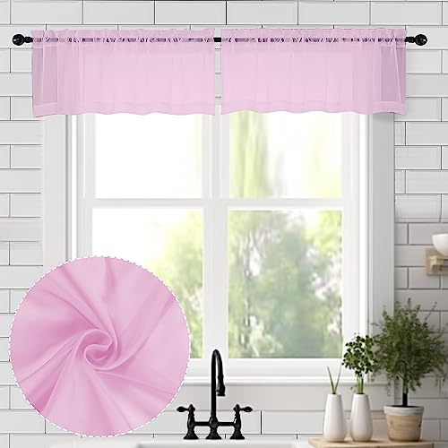 Pink Sheer Valances for Window 2 Pack (Pink / 42"W x 14"L (Pack of 2))