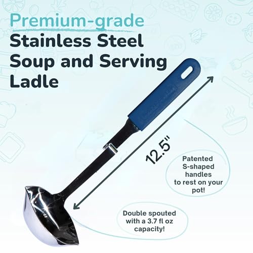 Soup Ladle Stainless Steel with Patented Pot Hook (Blueberry / Ladle 1-Pack)