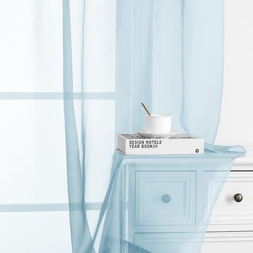 Sheer Sky Blue Tier Curtains 24 Inch Length (Sky Blue / 42"W x 24"L (Pack of 2))