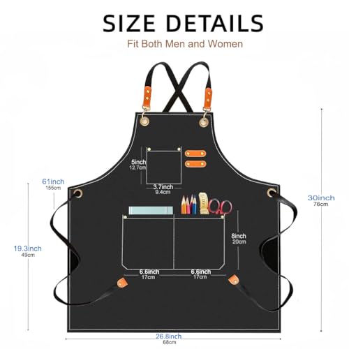 Aprons for Men Women with 3 Pockets (Black)