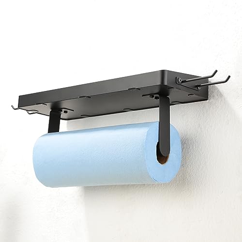 Wall Mounted Paper Towel Holder with Shelf for Garage (Black-garage)