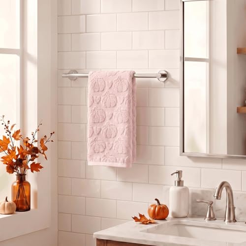 1 Pc Pink 3D Heart Pumpkin Jacquard Hand Towel for Bathroom (13.7" x 29.5", 1PC / Pink)