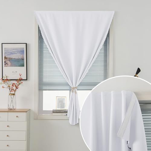 self Adhesive Curtains Portable Blackout Curtain Simple and Easy to Install Bedroom Window Thermal Lnsulated Kitchen Room Darkening Black Small Drapes (35"W x 79"L (Pack of 1) / White)