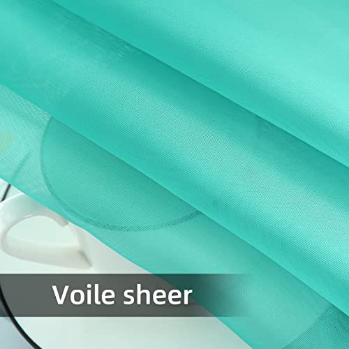 Solid Sheer Rod Pocket Curtain Voile Draperies 2 Panels White Beige Black Grey Coffee 52 Inch Width 72 Inch Long 1 Pair for Kitchen Bedroom Children Living Room Yard (Turquoise / 52"W x 72"L (Pack of 2))