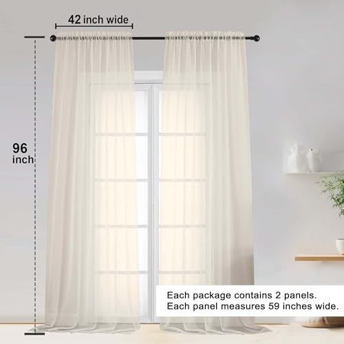 Cream Sheer Curtain 96 Inch Long 2 Panels Set (Cream / 42"W x 96"L (Pack of 2))